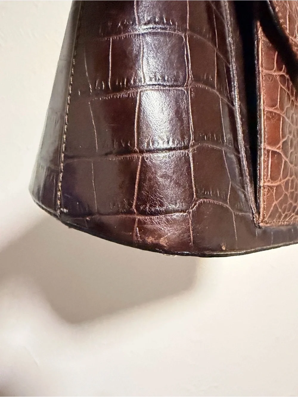 Preview Collection Vintage Brown Croc Embossed Leather Satchel Tote Bag Purse